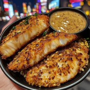 Crispy Fish Strips with Autumn Harvest Farro & Maple-Mustard Dipping Sauce