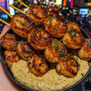 Crispy Honey Garlic Shrimp Skewers with Tangy Lime Dip