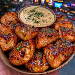 Crispy Salmon Bites with Honey Garlic Dip