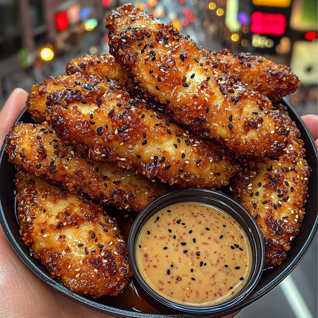 Crispy Sesame Chicken Strips with Honey Soy Dipping Sauce