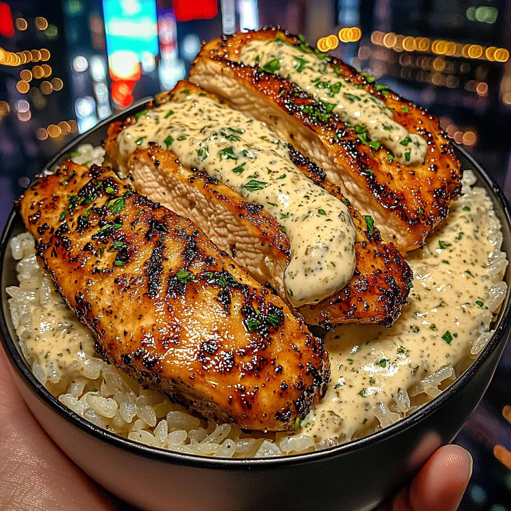 Garlic Butter Chicken Rice Bowls with Creamy Herb Sauce
