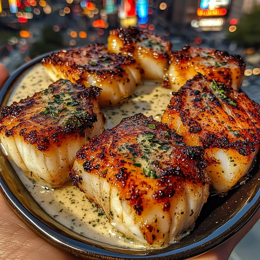 Garlic Butter Cod Bites with Herb Cream Sauce
