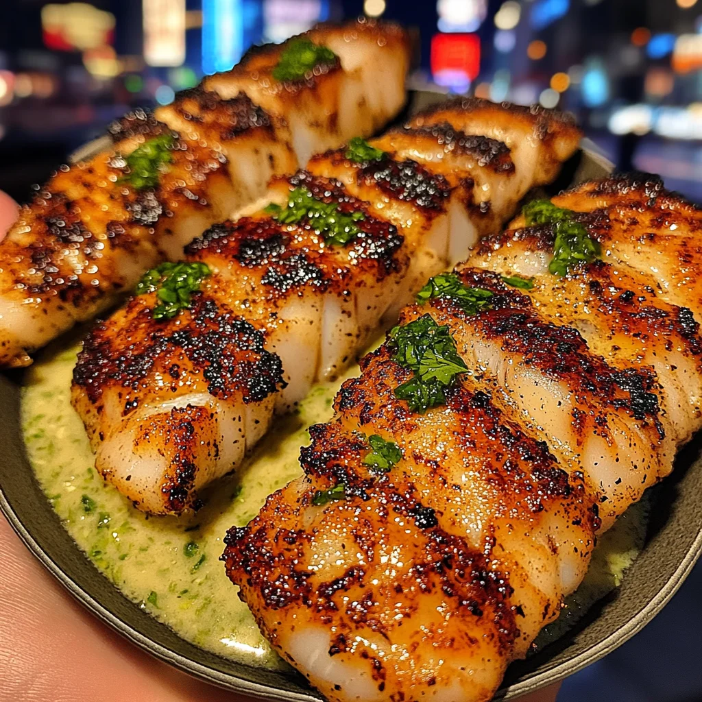 Garlic Butter Cod strips with Cilantro Lime Sauce