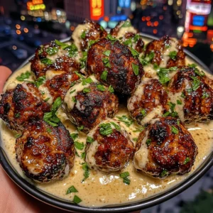 Garlic Butter Meatballs with Parmesan Cream Sauce