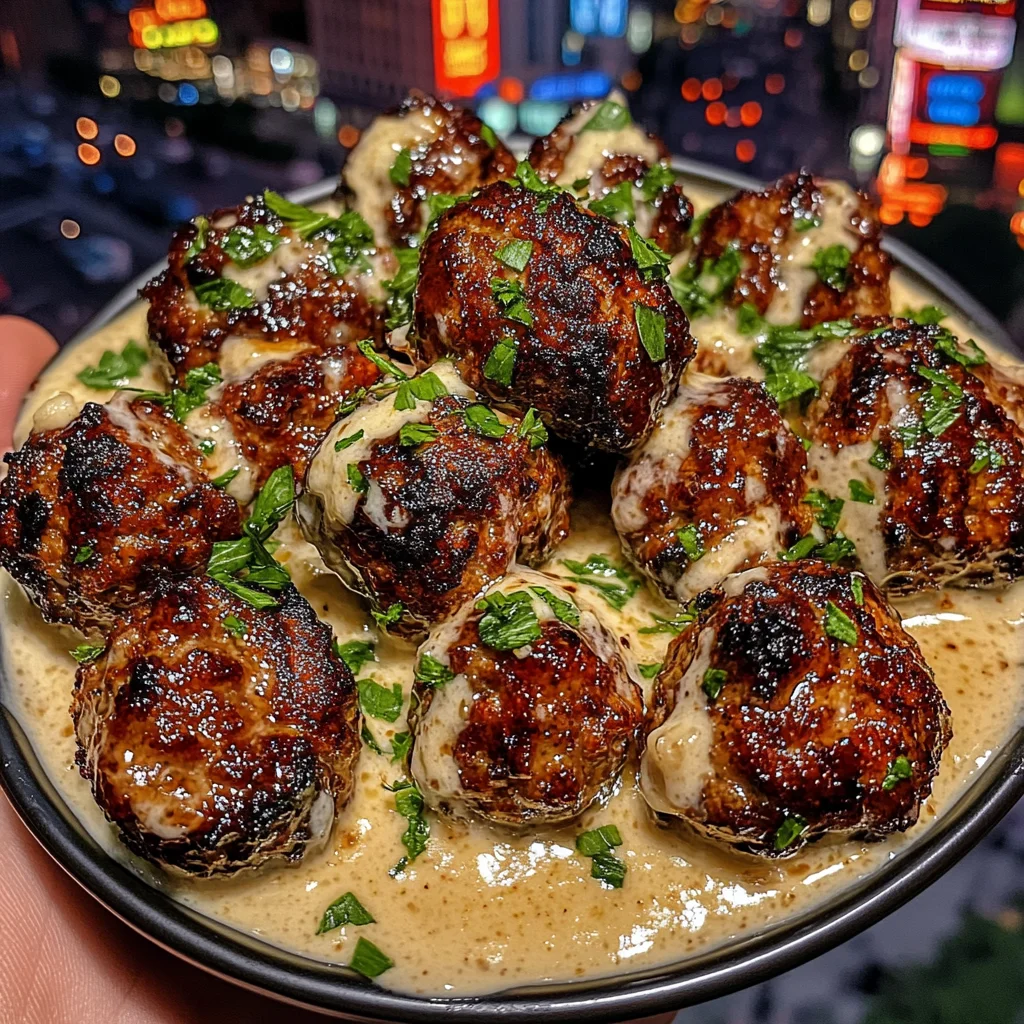 Garlic Butter Meatballs with Parmesan Cream Sauce