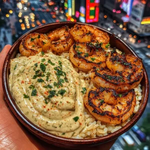 Garlic Butter Shrimp Rice Bowls with Spicy Lime Cream