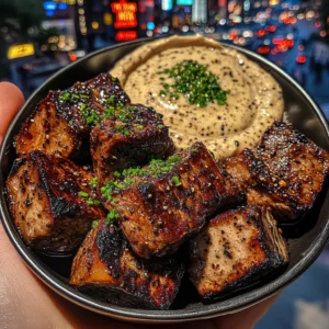 Garlic Butter Steak Cubes with Creamy Peppercorn Dip