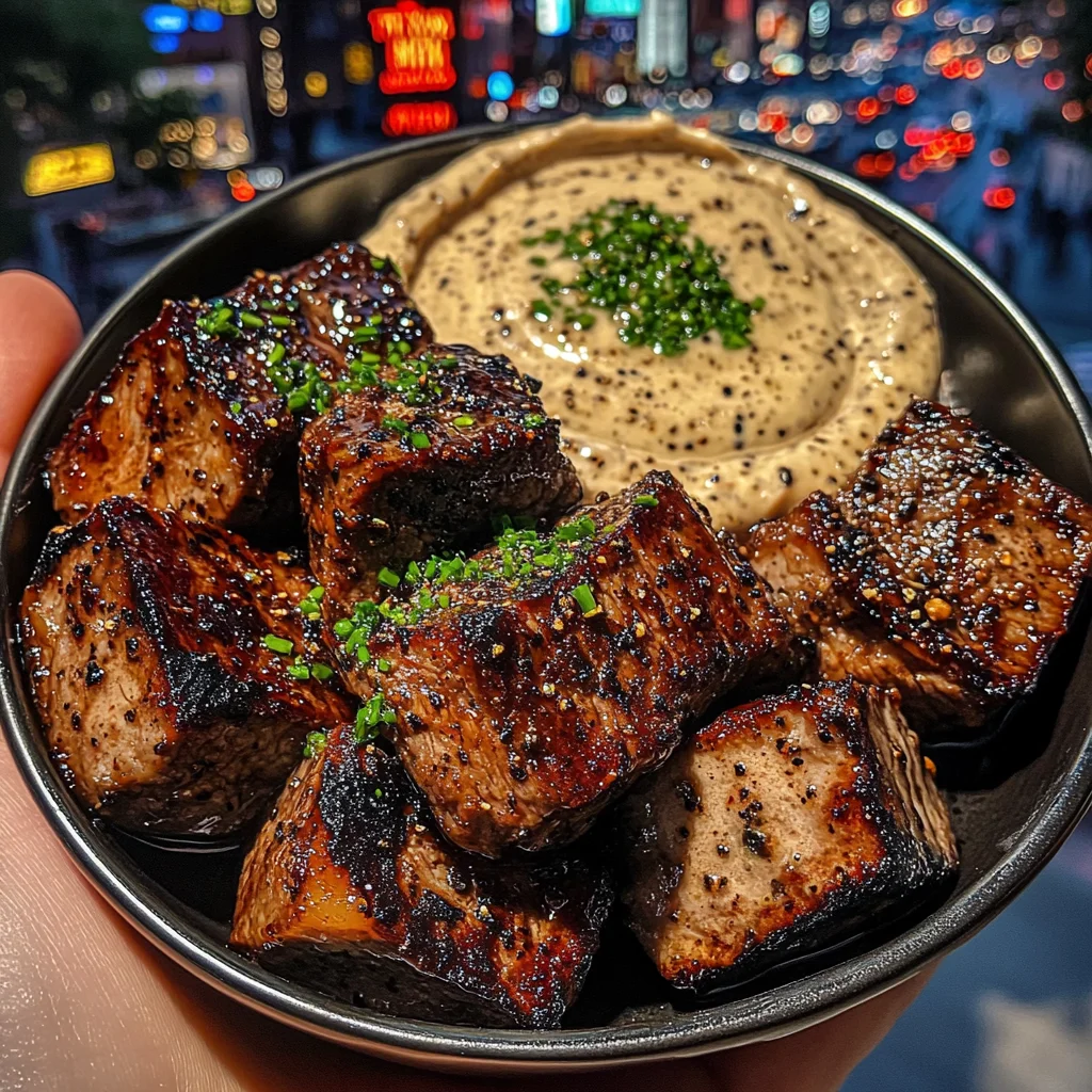 Garlic Butter Steak Cubes with Creamy Peppercorn Dip