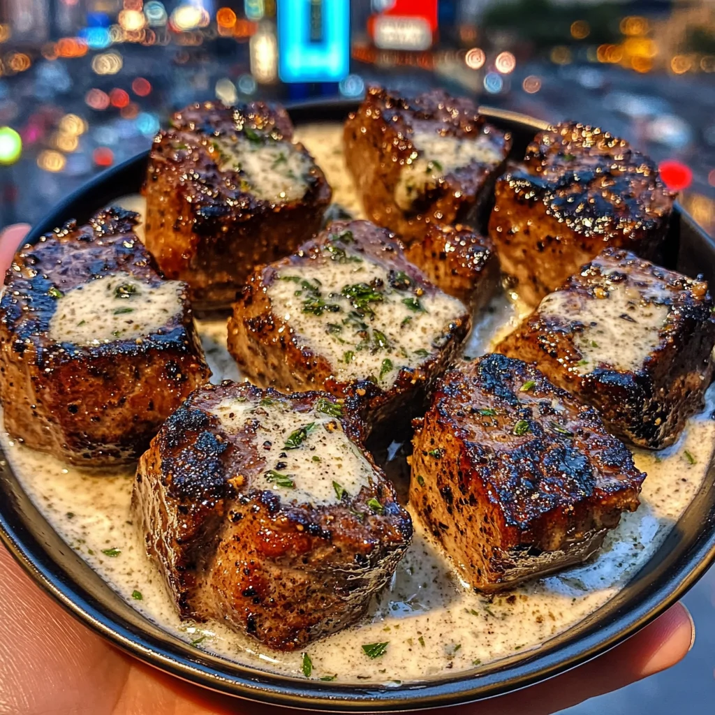 Garlic Butter Steak Cubes with Herb Yogurt Sauce