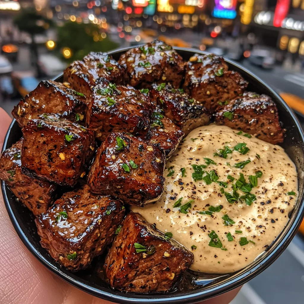 Garlic Herb Beef Cubes with Creamy Dijon Dip