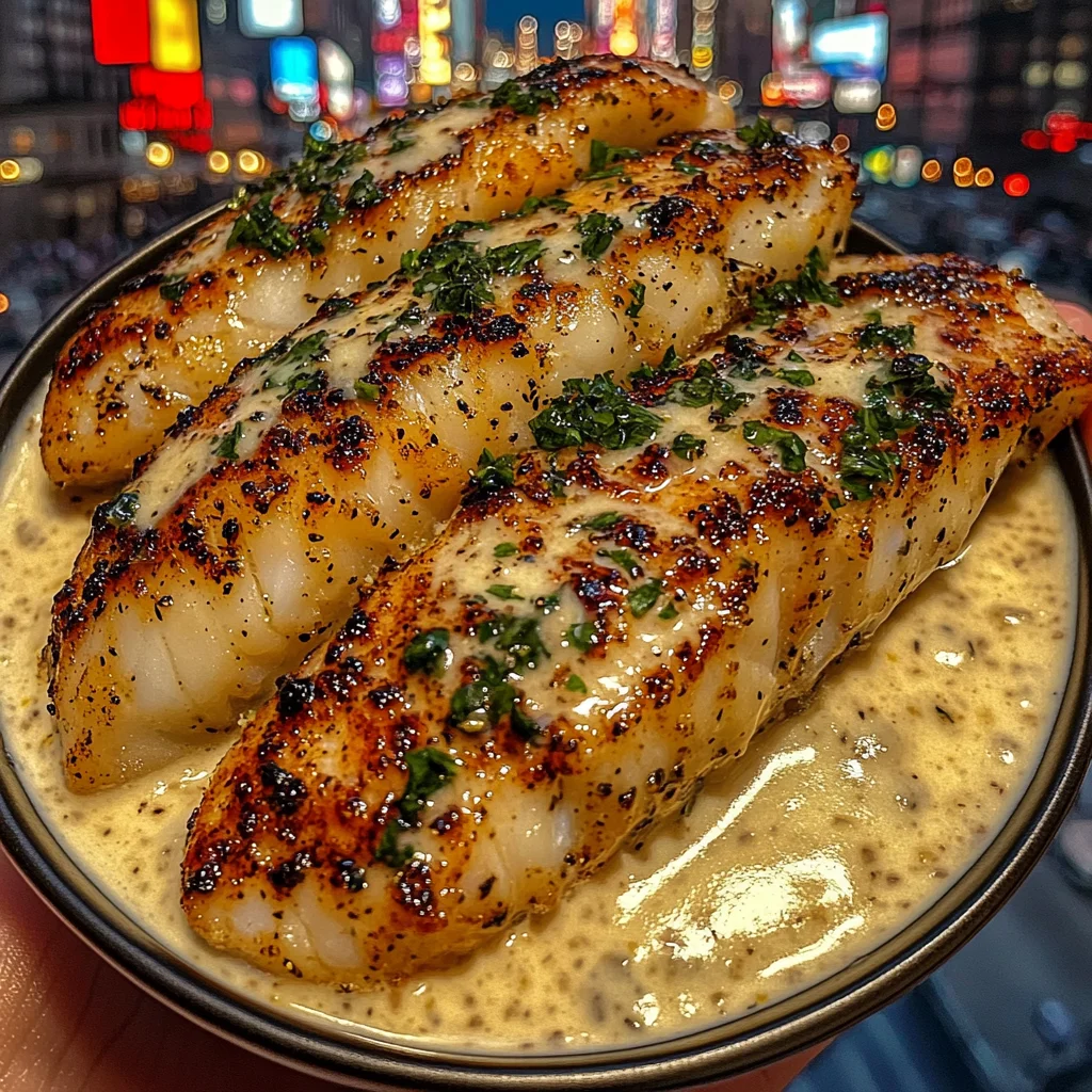Garlic Herb Cod Strips with Creamy Lemon Sauce
