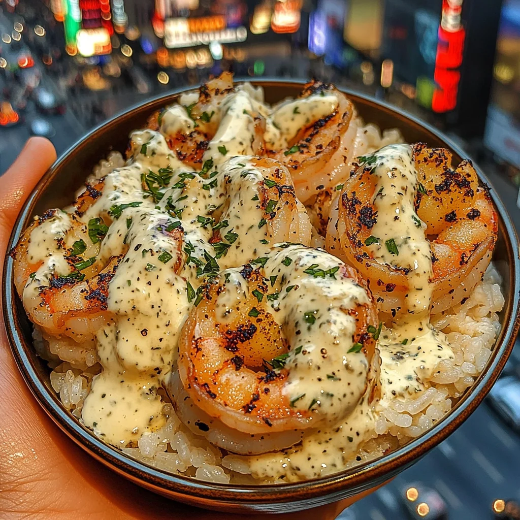 Garlic Herb Shrimp Rice Bowls with Zesty Ranch Sauce