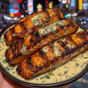 Golden Garlic Salmon Strips with Creamy Lemon Herb Sauce