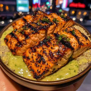 Grilled Salmon Quinoa Bowls with Avocado Lime Sauce