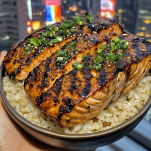 Grilled Salmon Rice Bowls with Honey Ginger Glaze