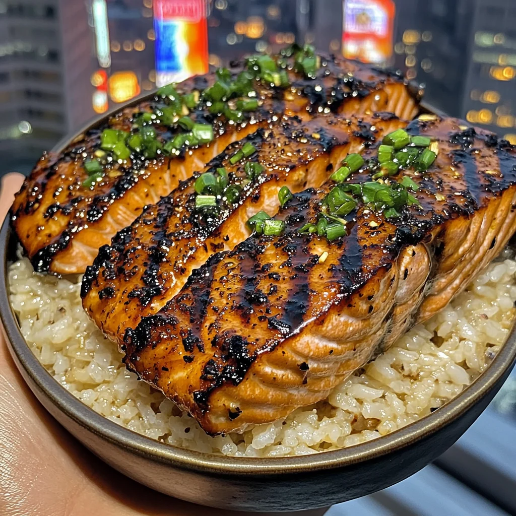 Grilled Salmon Rice Bowls with Honey Ginger Glaze