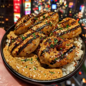 Grilled Shrimp Rice Bowls with Chili Garlic Butter Sauce