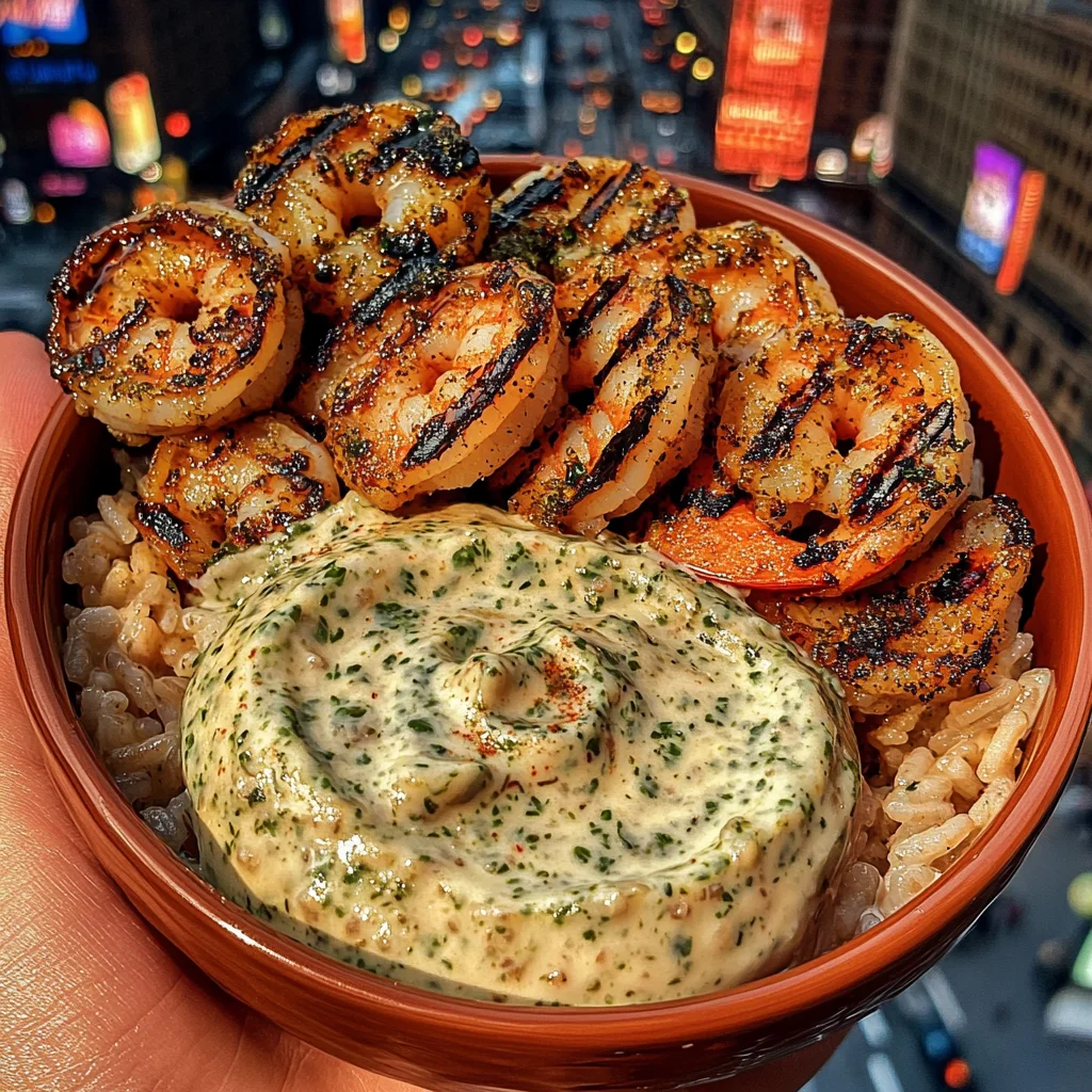 Grilled Shrimp Rice Bowls with Creamy Cilantro Ranch