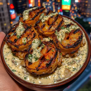 Grilled Shrimp Rice Bowls with Creamy Lemon Herb Sauce