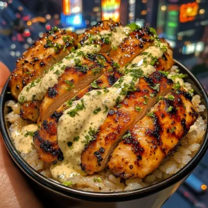Honey Garlic Chicken Rice Bowls with Creamy Lime Drizzle