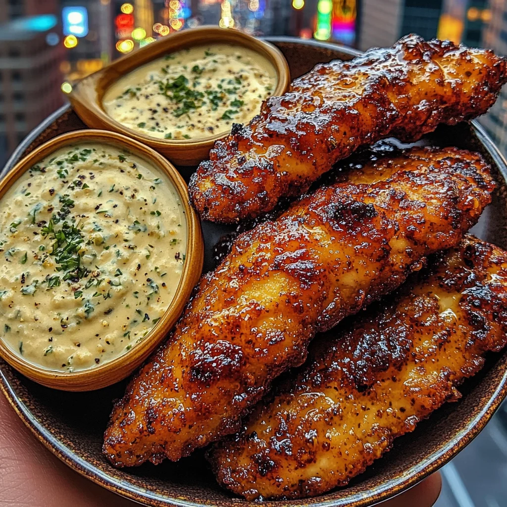 Honey Garlic Chicken Strips with Lemon Herb Dip