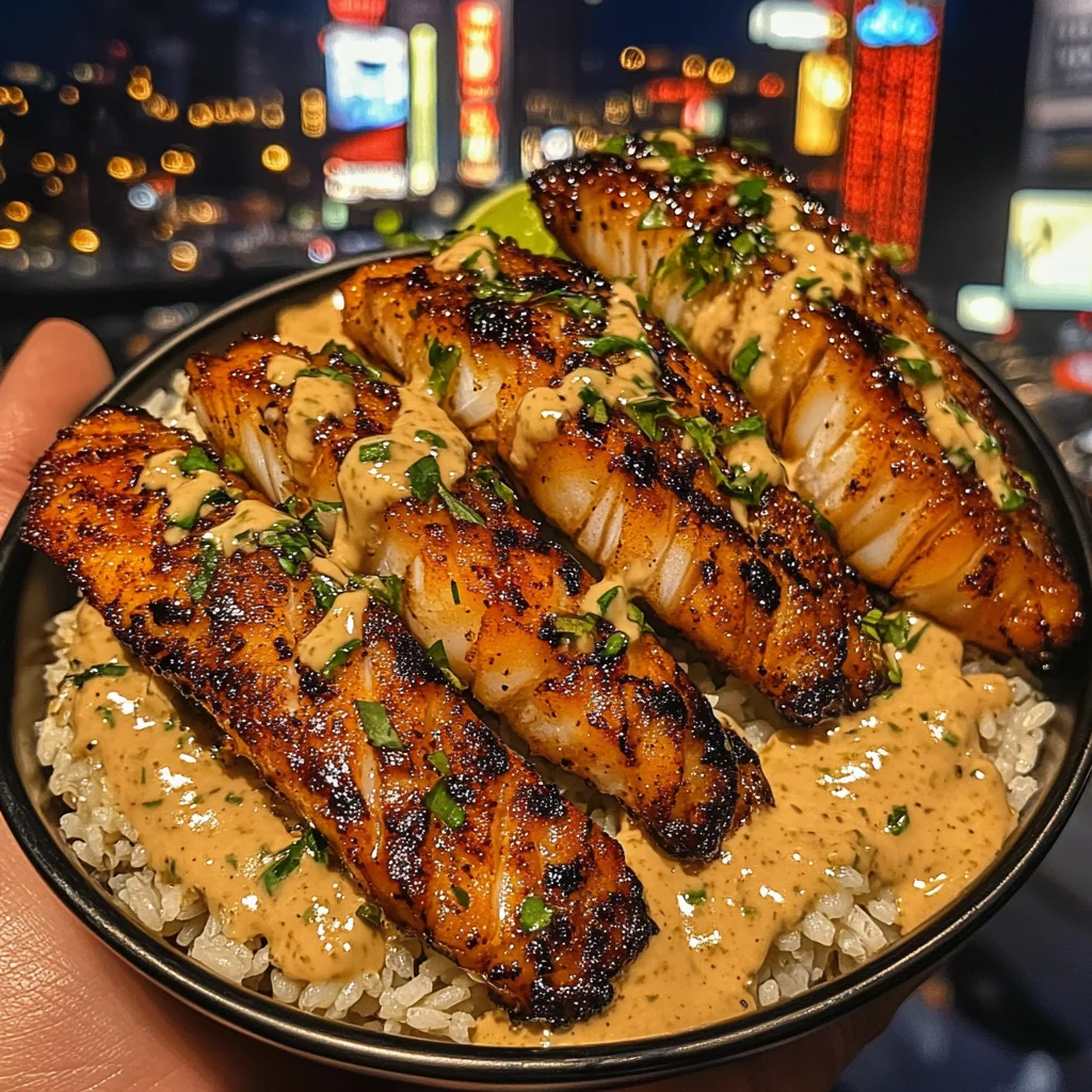 Honey Garlic Cod Strips Rice Bowls with Spicy Lime Drizzle