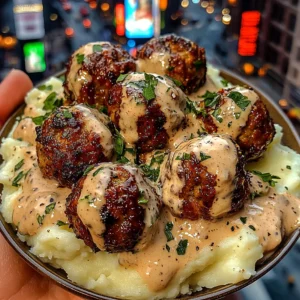 Honey Garlic Meatballs with Mashed Potato and Creamy Ranch Sauce