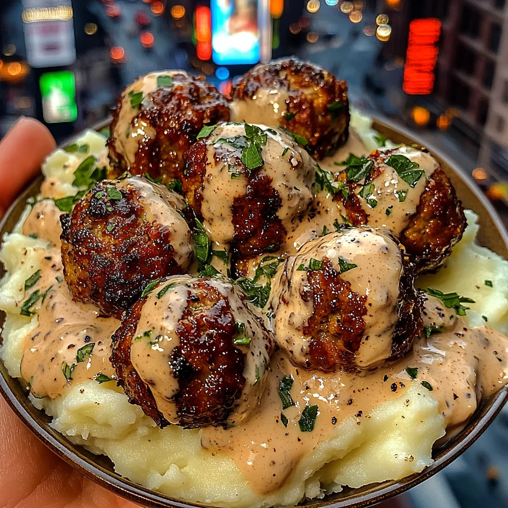 Honey Garlic Meatballs with Mashed Potato and Creamy Ranch Sauce