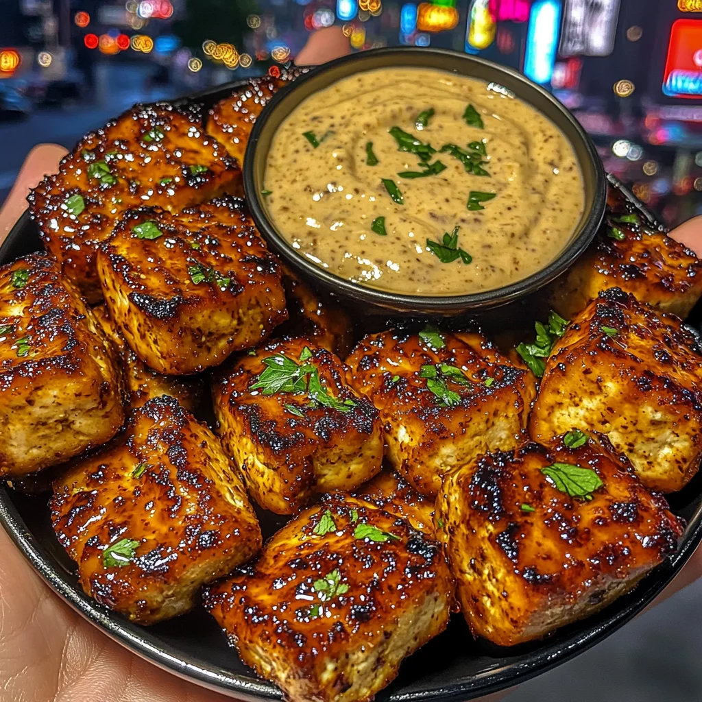 Honey Garlic Tofu Bites with Creamy Mustard Dip