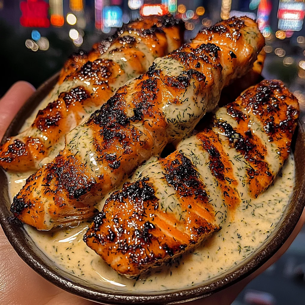 Honey Lemon Salmon Strips with Creamy Dill Sauce