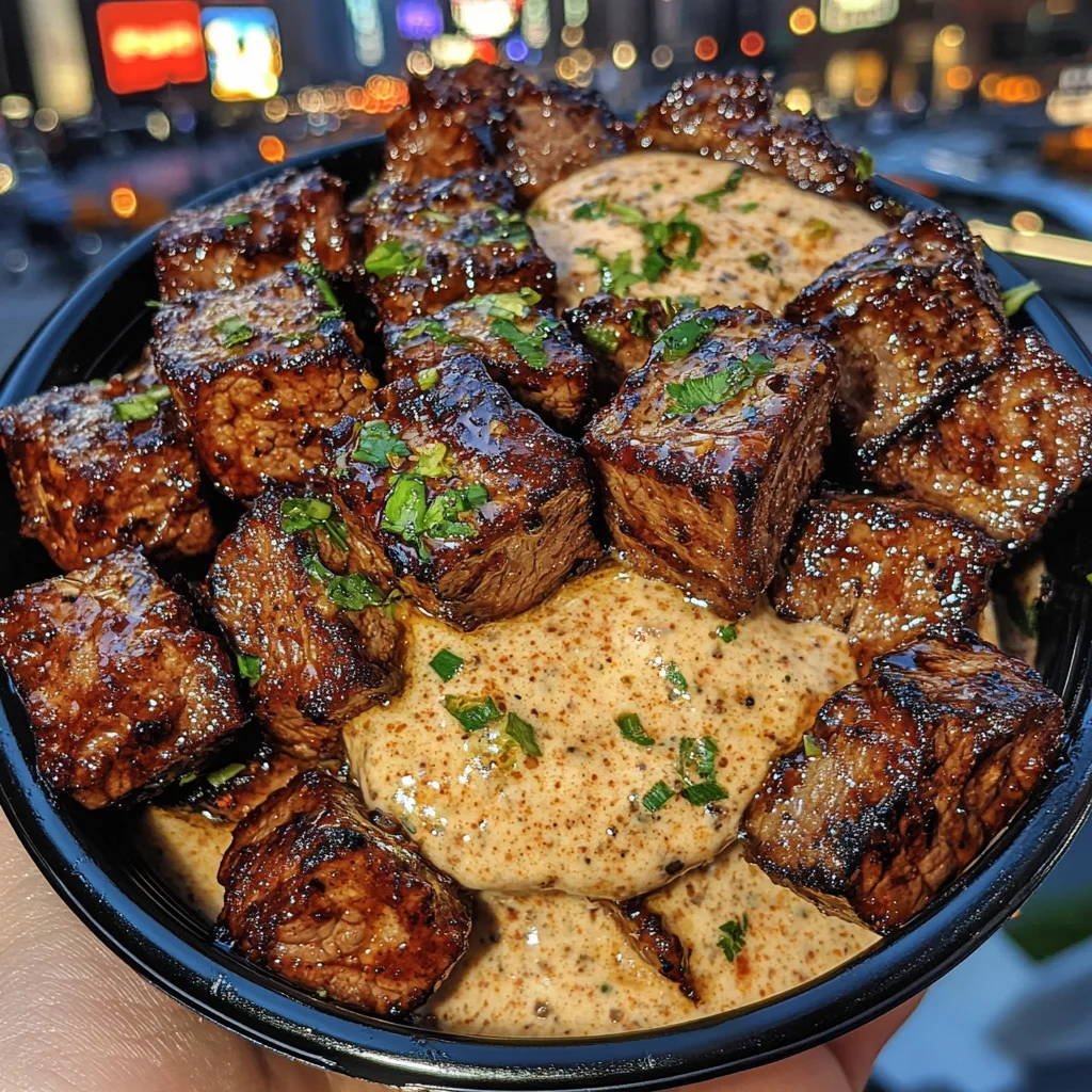 Honey Soy Beef Cubes with Sesame Ginger Sauce