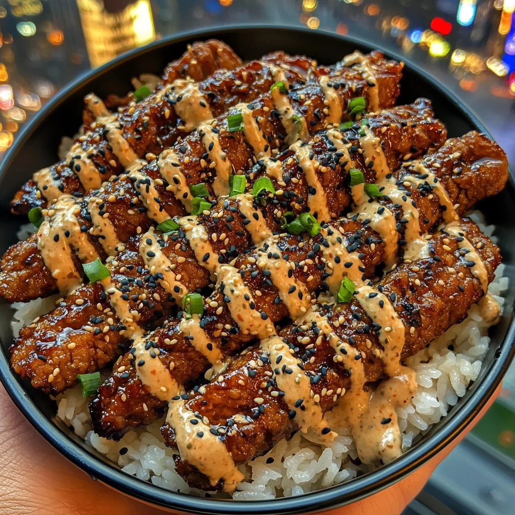 Honey Soy Beef Strips Rice Bowls with Spicy Sesame Drizzle