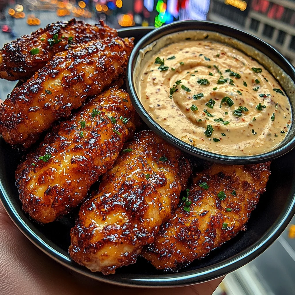 Honey Sriracha Chicken Tenders with Tangy Garlic Dip