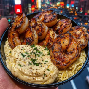 Hony Shrimp and orzo with Zesty Lemon Aioli
