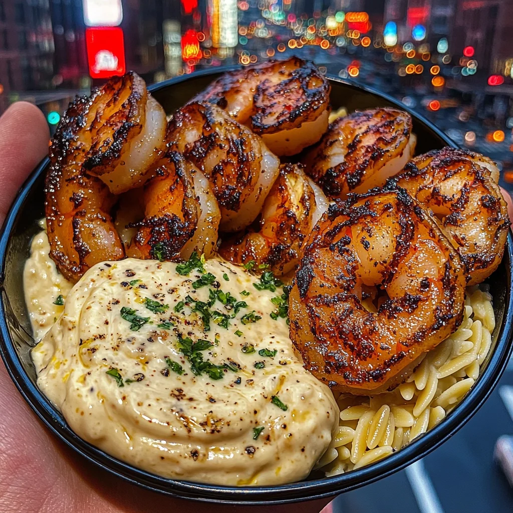 Hony Shrimp and orzo with Zesty Lemon Aioli