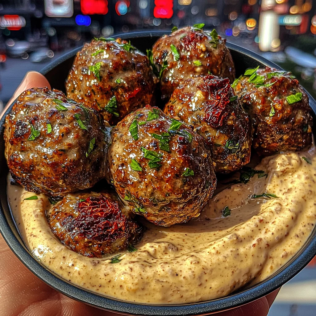 Italian Herb Meatballs with Creamy Sun-Dried Tomato Dip