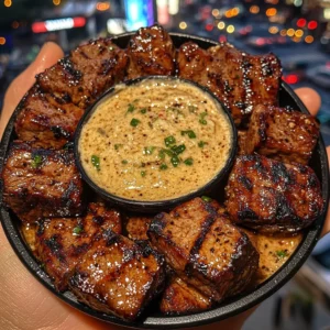 Korean BBQ Beef Cubes with Garlic Soy Dip