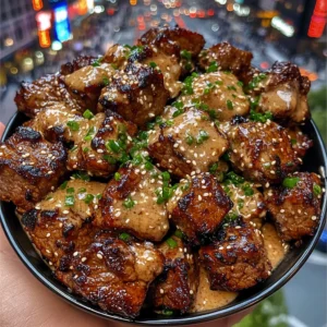 Korean BBQ Beef Cubes with Sweet Sesame Garlic Sauce