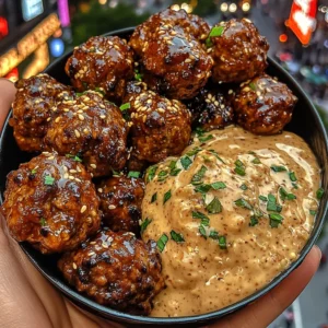 Korean BBQ Beef Meatballs with Sweet Sesame Garlic Dip