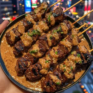 Korean BBQ Beef Skewers with Spicy Sesame Garlic Sauce