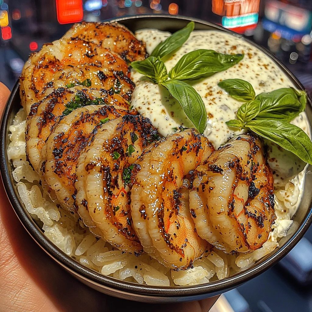 Lemon Basil Shrimp Rice Bowls with Garlic Yogurt Dressing