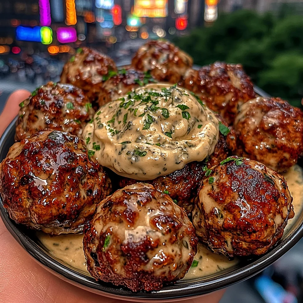 Lemon Garlic Butter Meatballs with Herbed Aioli