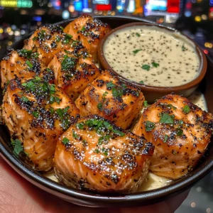Lemon Pepper Salmon Bites with Tartar Cream Dip