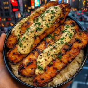 Red Fish Strips Rice Bowls with Creamy Tartar Dressing