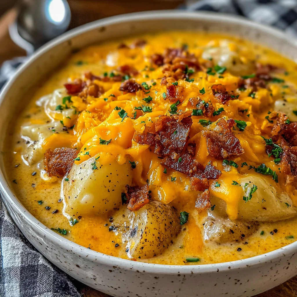 Slow Cooker Cheddar Bacon Potato Chowder