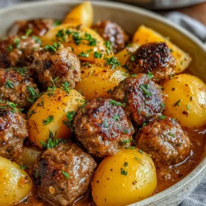Slow Cooker Garlic Butter Meatballs with Potatoes