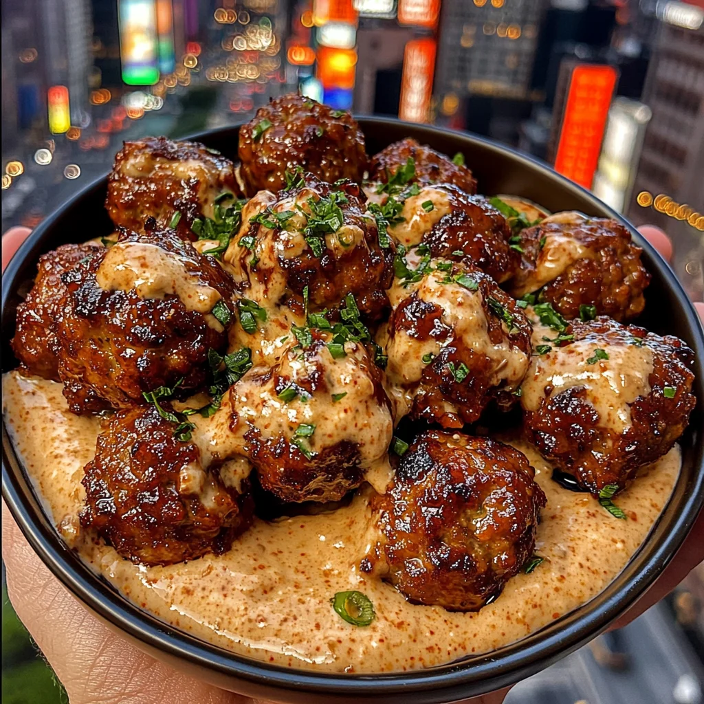 Spicy Beef Meatballs with Creamy Sriracha Sauce