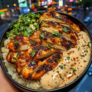 Spicy Garlic Chicken Rice Bowls with Creamy Sriracha Drizzle