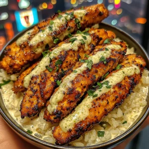 Spicy Garlic Chicken Strips Rice Bowls with Creamy Lime Ranch