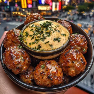 Spicy Garlic Meatballs Poppers with Tangy Lemon Dip